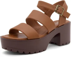 Herstyle Certain Women's Platform Sandal with Adjustable Ankle Strap Open Toe Two Bands Lug Sole Block heel shoes