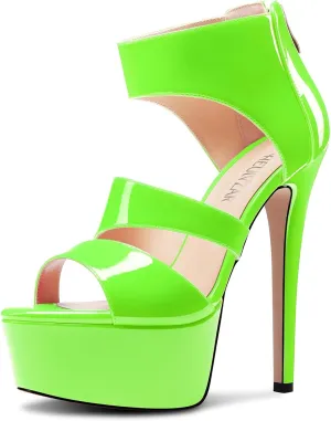 HEUIVZAR Womens Stiletto High Platform Heel Open Toe Ankle Strap Zipper Sandals Prom Party Dress Gladiator Shoes 5.9 Inches Heels