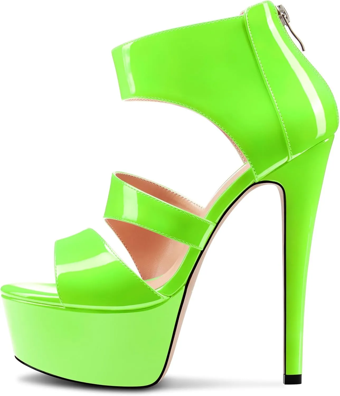 HEUIVZAR Womens Stiletto High Platform Heel Open Toe Ankle Strap Zipper Sandals Prom Party Dress Gladiator Shoes 5.9 Inches Heels