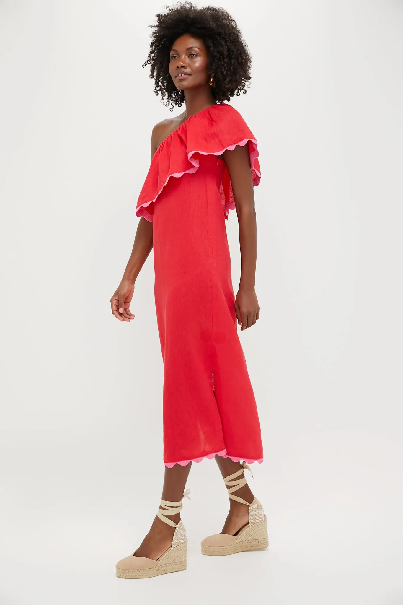 Hibiscus Red Linen Amalfi Dress