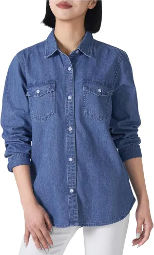 HISEA Women Denim Shirt Long Sleeve Button Down Shirts Regular Fit Casual Lightweight Jean Shirt
