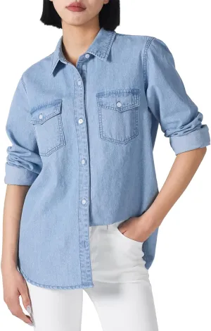 HISEA Women Denim Shirt Long Sleeve Button Down Shirts Regular Fit Casual Lightweight Jean Shirt