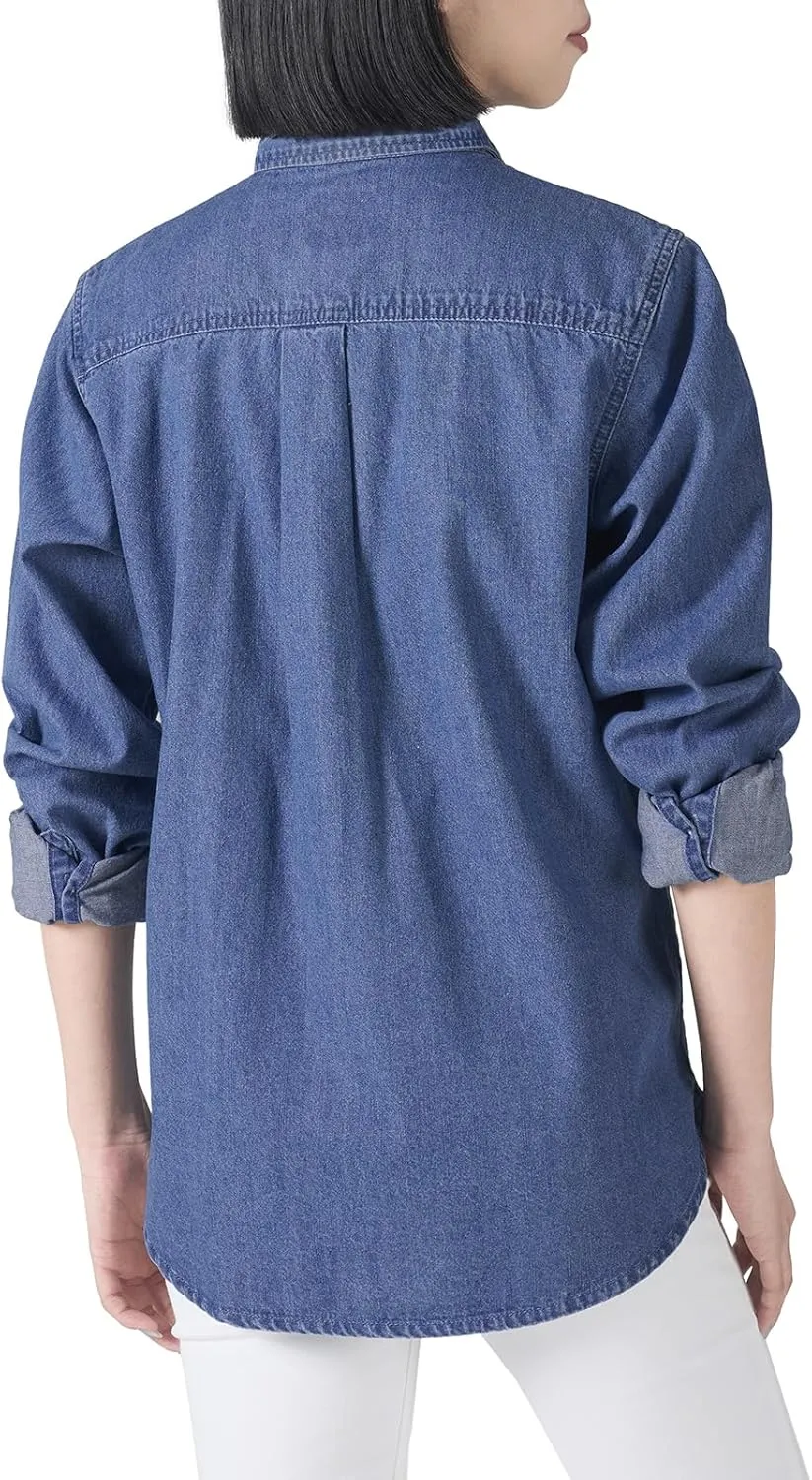 HISEA Women Denim Shirt Long Sleeve Button Down Shirts Regular Fit Casual Lightweight Jean Shirt