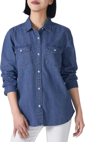 HISEA Women Denim Shirt Long Sleeve Button Down Shirts Regular Fit Casual Lightweight Jean Shirt