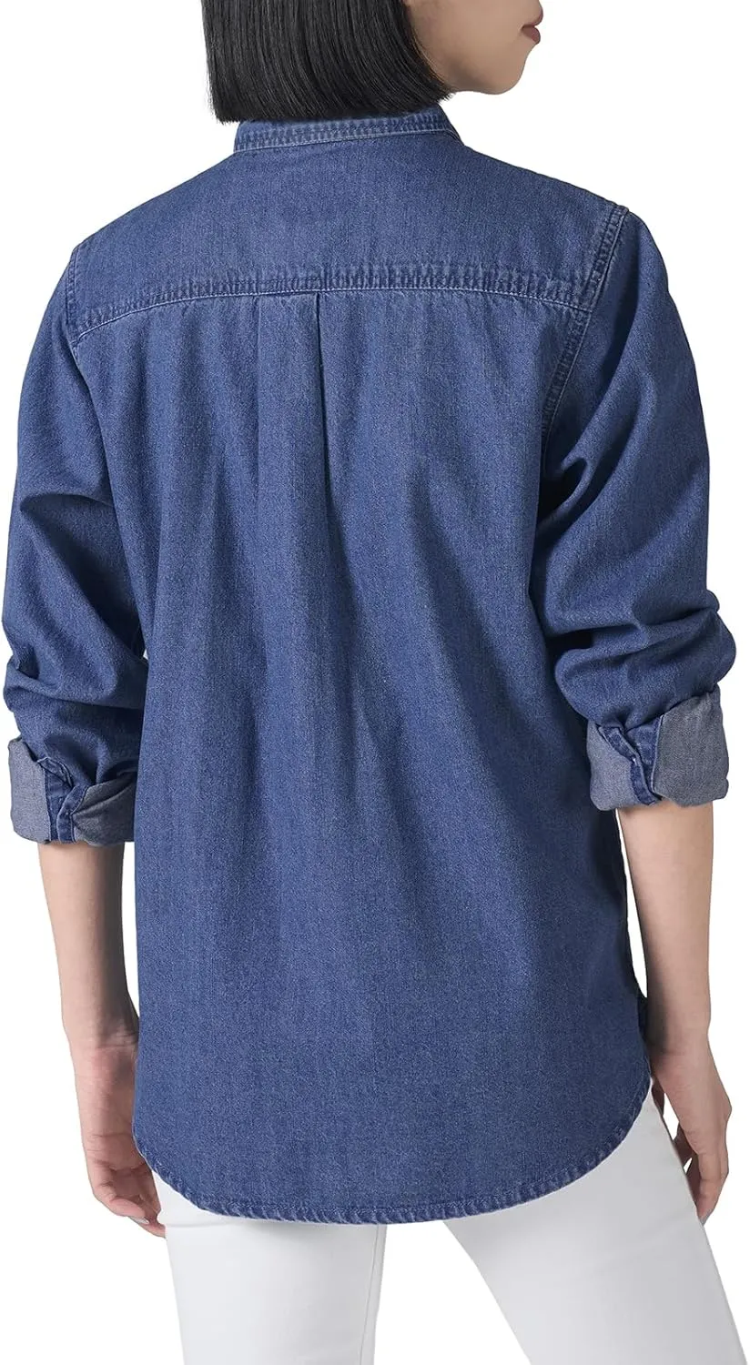 HISEA Women Denim Shirt Long Sleeve Button Down Shirts Regular Fit Casual Lightweight Jean Shirt