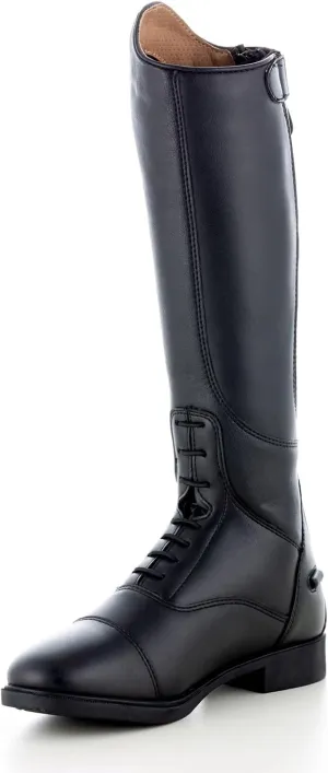 HORZE Rover Kids' Tall Field Boots, Starter Horse Riding Boots with Stretchy Easy-Fit Synthetic Leather and Rear Zipper | Size Chart in Images - Black - 6.5