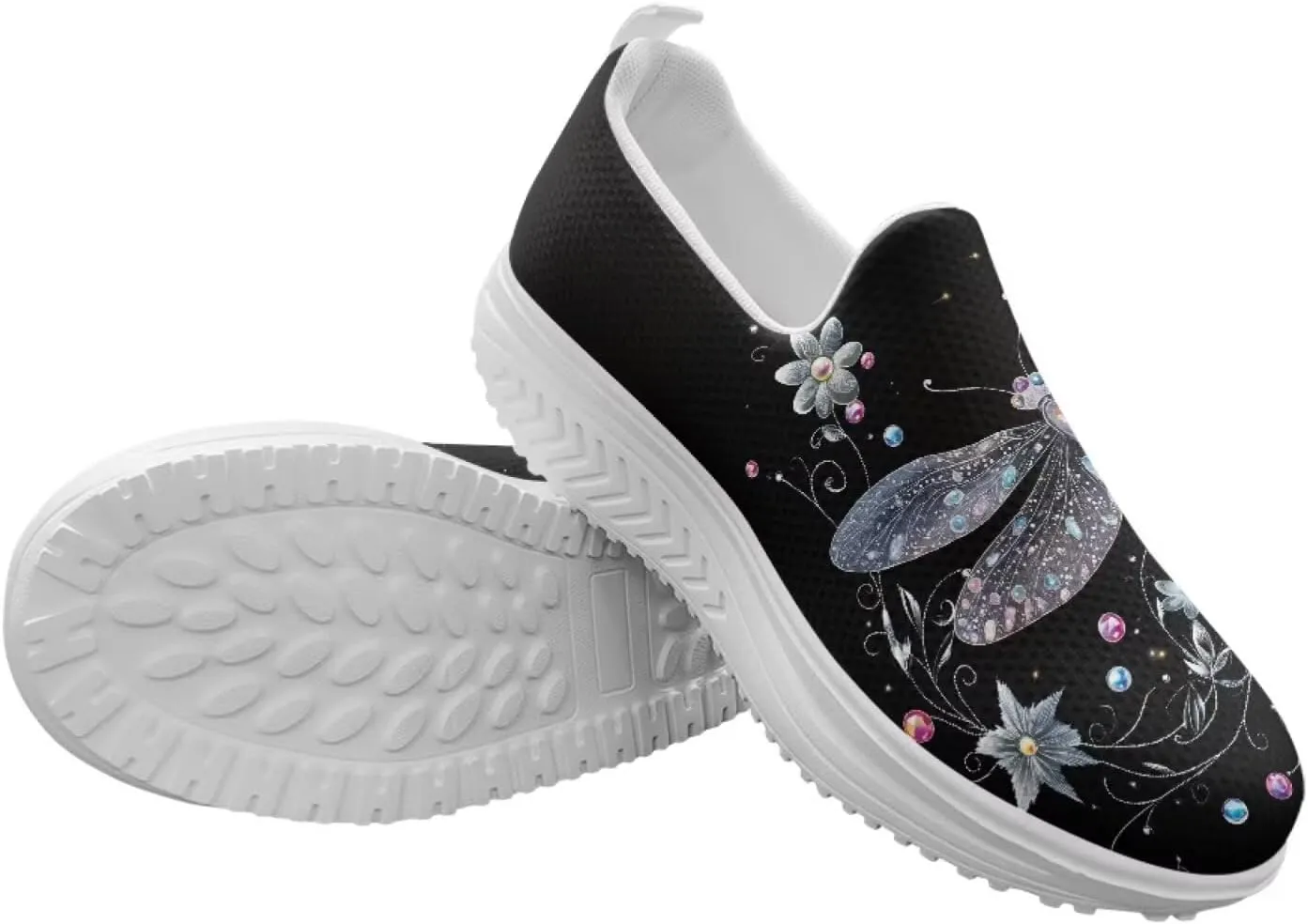 Howilath Insects Print Walking Sneakers Women Comfort Platform Shoes Rocking Shoes Slip-on Lightweight Athletic Footwear