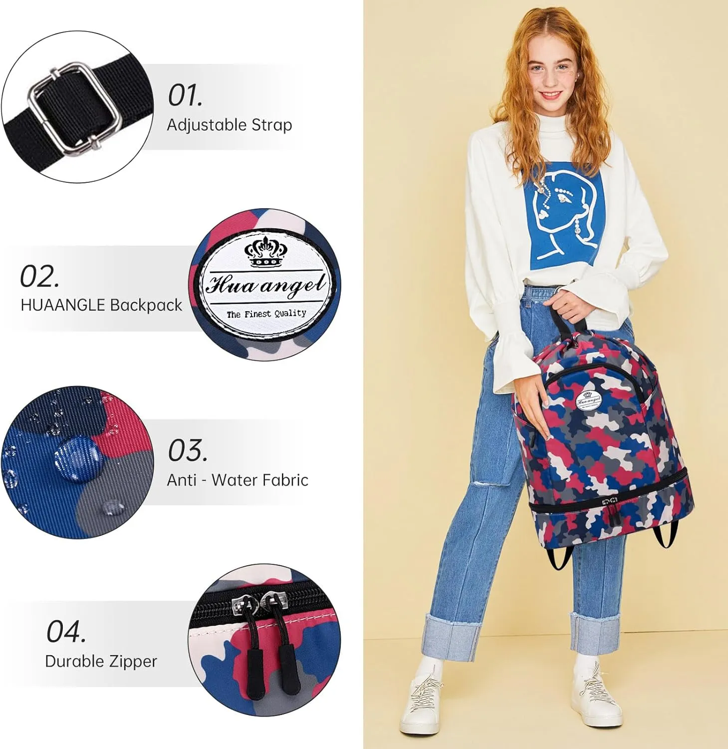 HUA ANGEL Ultralight Drawstring Backpack for Gym/Travel Water-Resistant Unisex Sports Sack with Shoe & Basketball Compartment