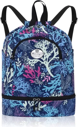 HUA ANGEL Ultralight Drawstring Backpack for Gym/Travel Water-Resistant Unisex Sports Sack with Shoe & Basketball Compartment