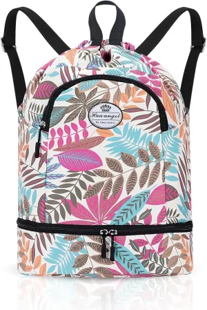 HUA ANGEL Ultralight Drawstring Backpack for Gym/Travel Water-Resistant Unisex Sports Sack with Shoe & Basketball Compartment