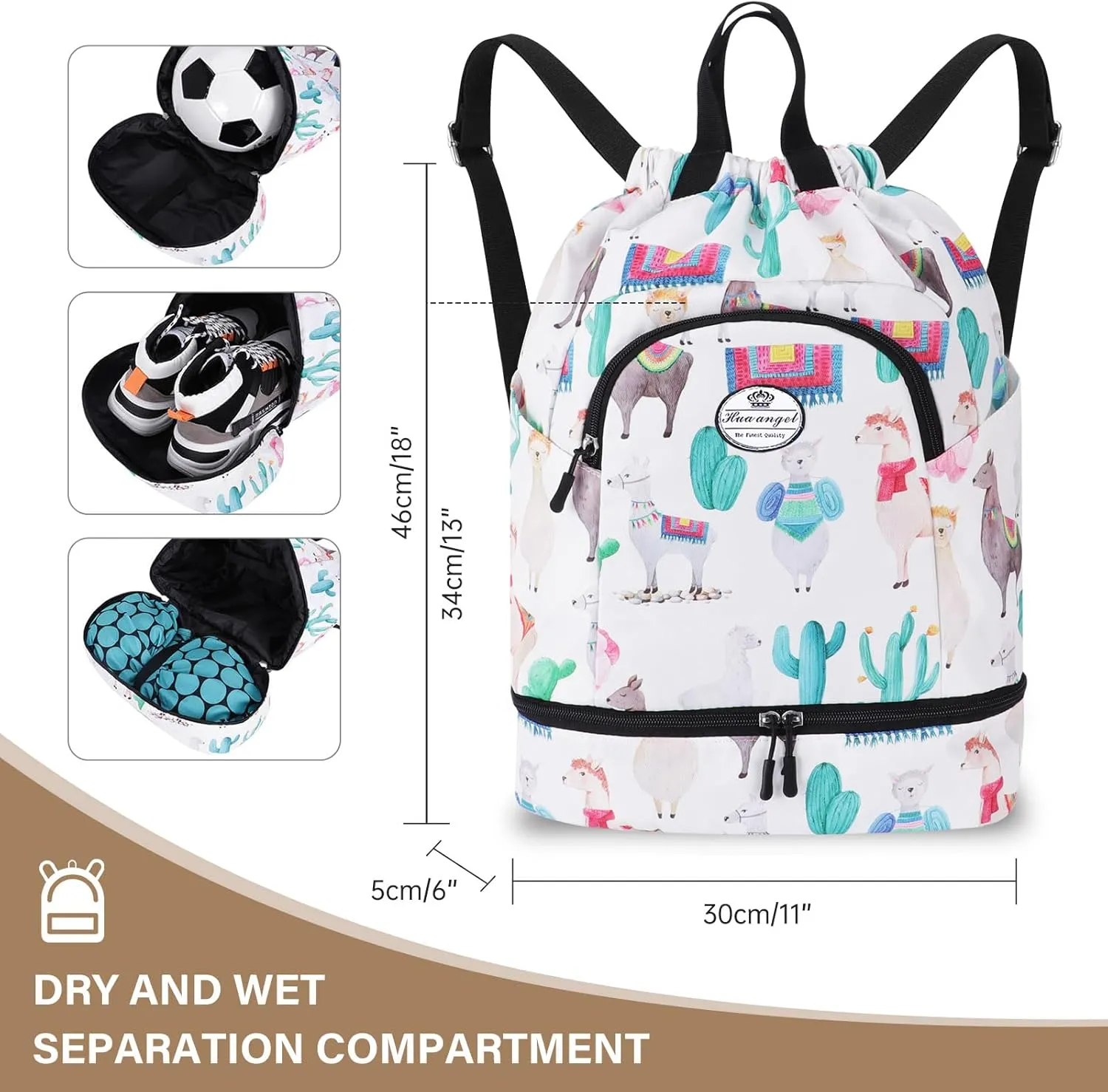 HUA ANGEL Ultralight Drawstring Backpack for Gym/Travel Water-Resistant Unisex Sports Sack with Shoe & Basketball Compartment