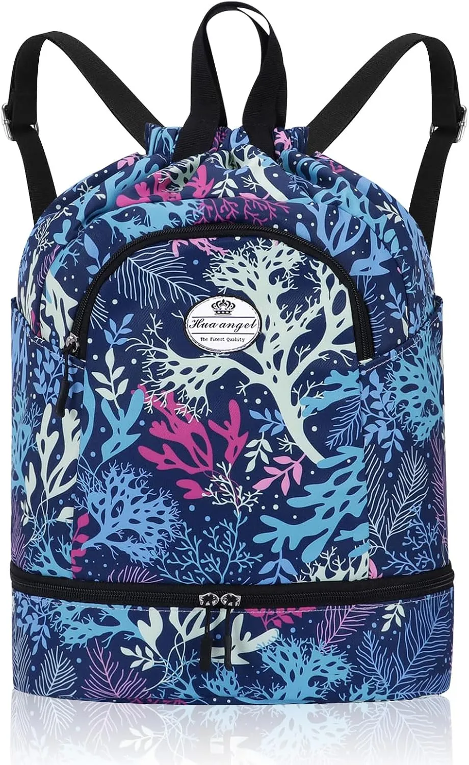 HUA ANGEL Ultralight Drawstring Backpack for Gym/Travel Water-Resistant Unisex Sports Sack with Shoe & Basketball Compartment