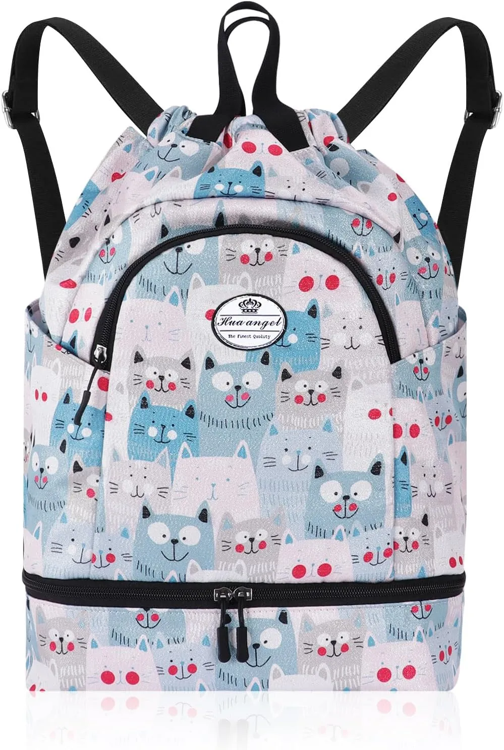 HUA ANGEL Ultralight Drawstring Backpack for Gym/Travel Water-Resistant Unisex Sports Sack with Shoe & Basketball Compartment