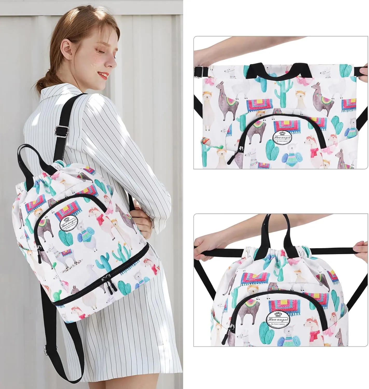 HUA ANGEL Ultralight Drawstring Backpack for Gym/Travel Water-Resistant Unisex Sports Sack with Shoe & Basketball Compartment