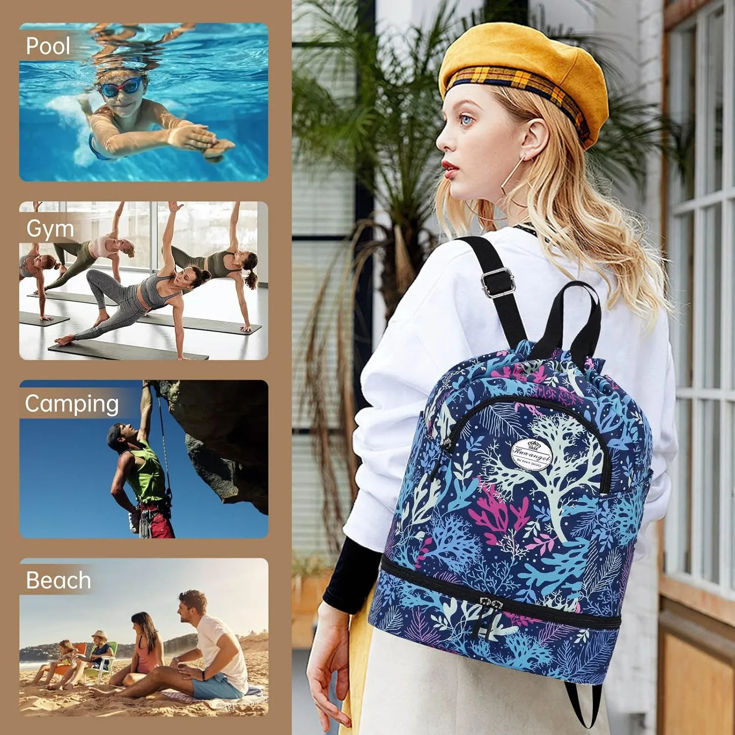 HUA ANGEL Ultralight Drawstring Backpack for Gym/Travel Water-Resistant Unisex Sports Sack with Shoe & Basketball Compartment