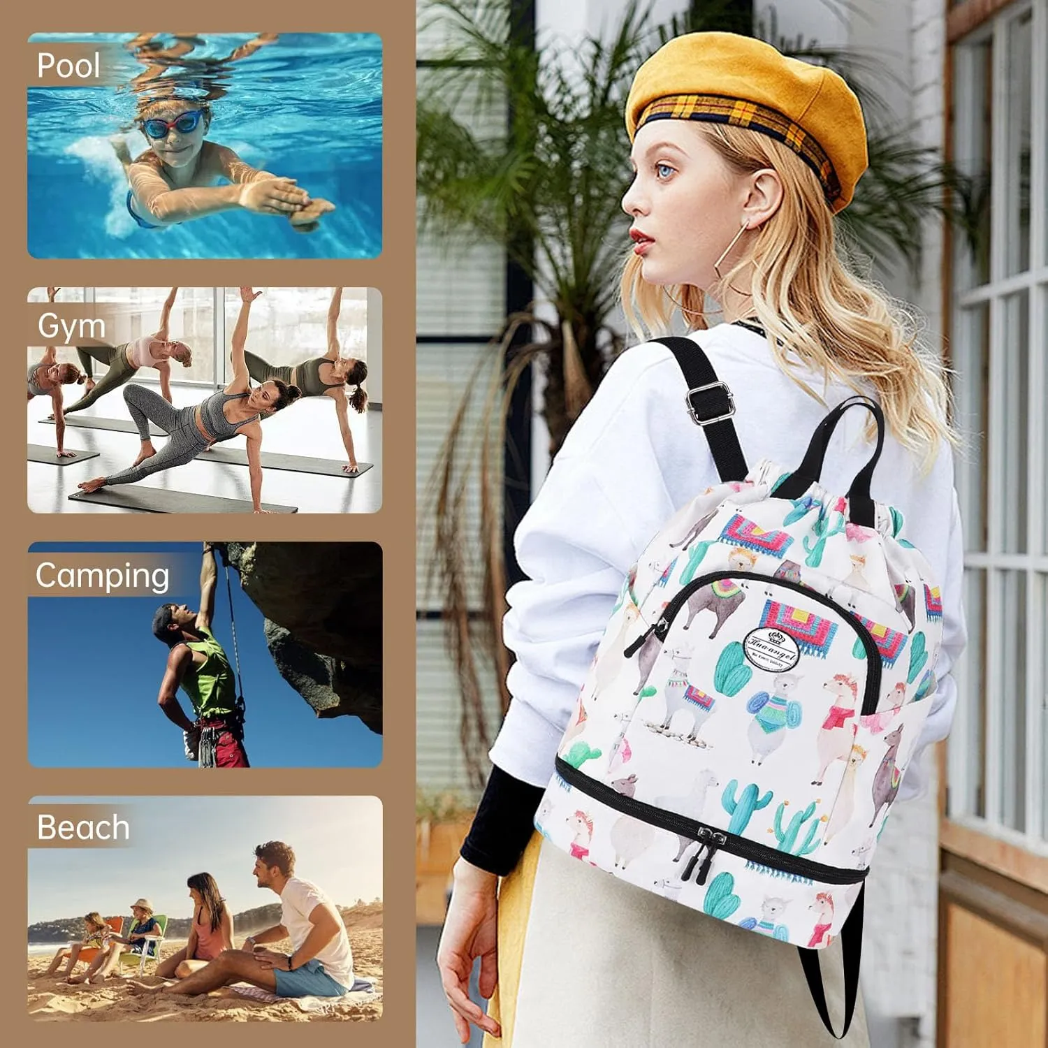 HUA ANGEL Ultralight Drawstring Backpack for Gym/Travel Water-Resistant Unisex Sports Sack with Shoe & Basketball Compartment