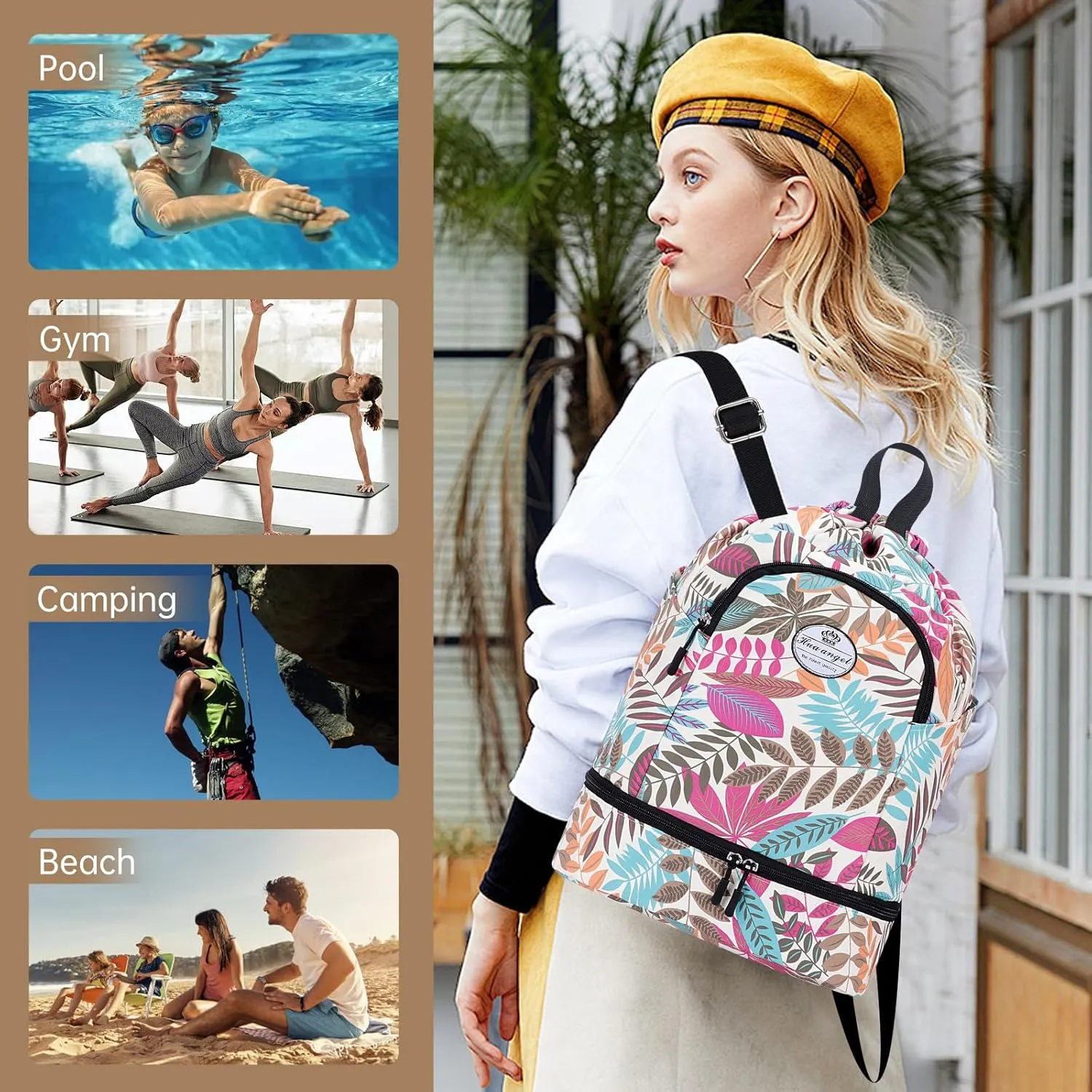 HUA ANGEL Ultralight Drawstring Backpack for Gym/Travel Water-Resistant Unisex Sports Sack with Shoe & Basketball Compartment