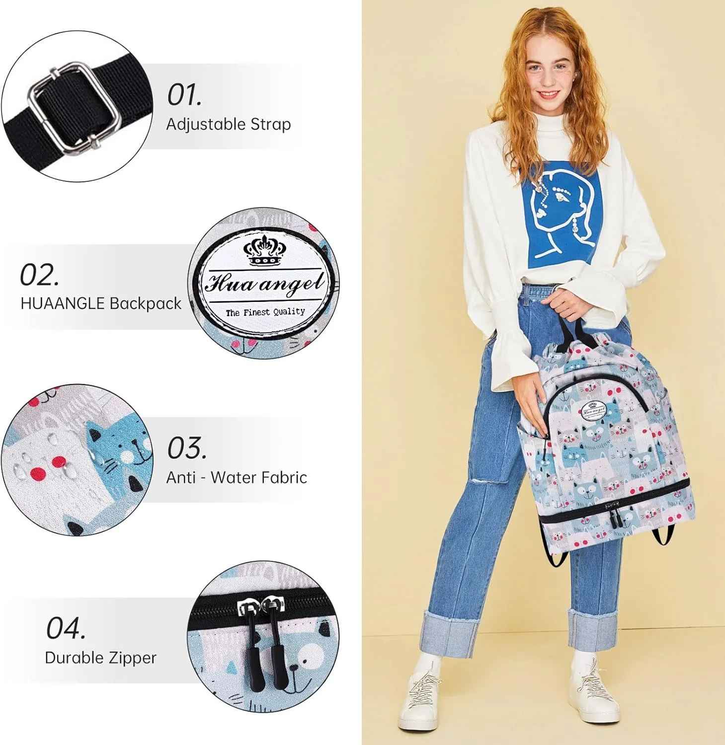 HUA ANGEL Ultralight Drawstring Backpack for Gym/Travel Water-Resistant Unisex Sports Sack with Shoe & Basketball Compartment