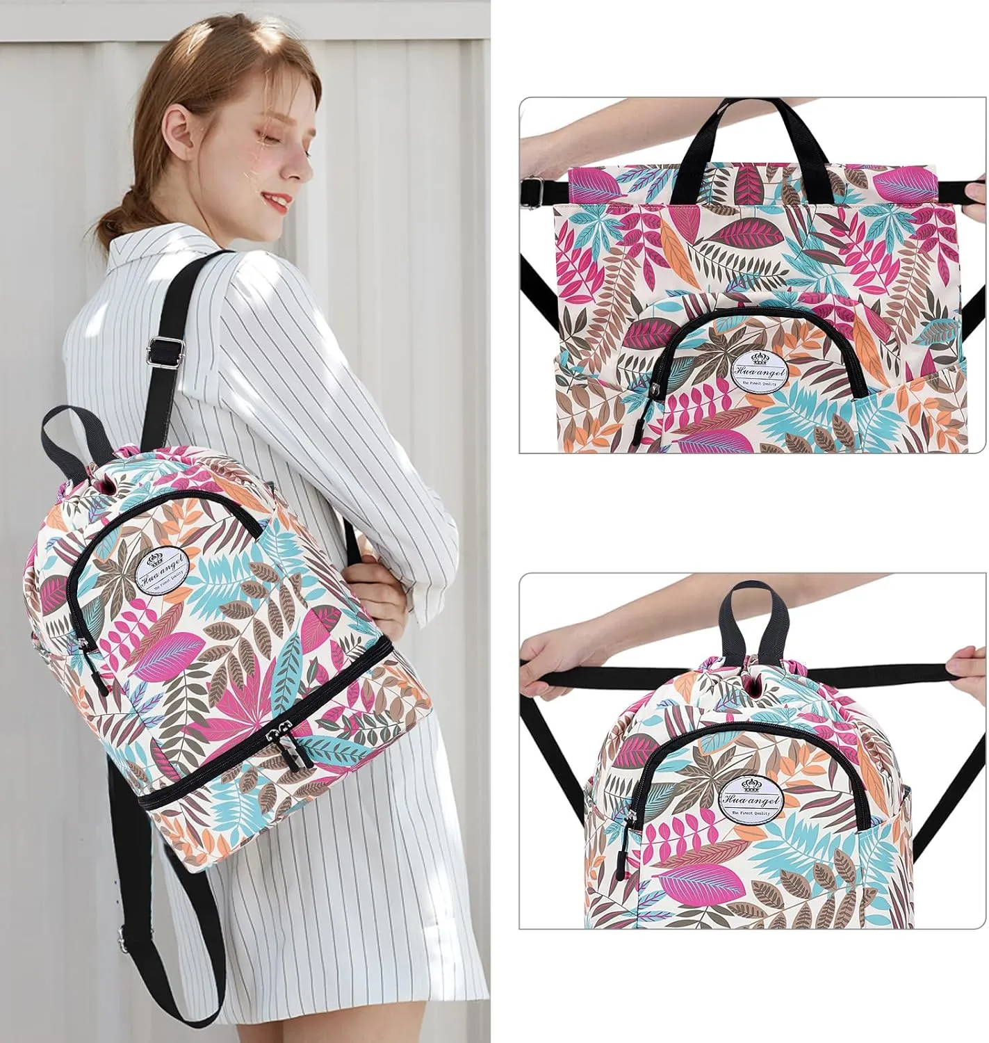 HUA ANGEL Ultralight Drawstring Backpack for Gym/Travel Water-Resistant Unisex Sports Sack with Shoe & Basketball Compartment
