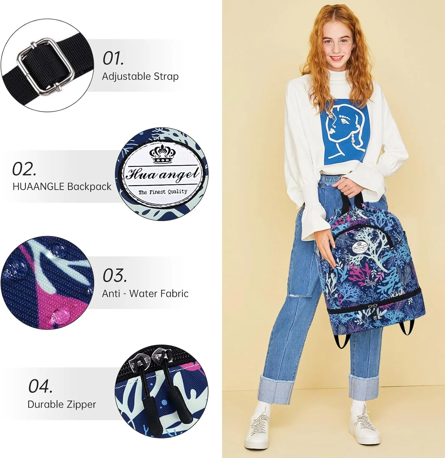 HUA ANGEL Ultralight Drawstring Backpack for Gym/Travel Water-Resistant Unisex Sports Sack with Shoe & Basketball Compartment