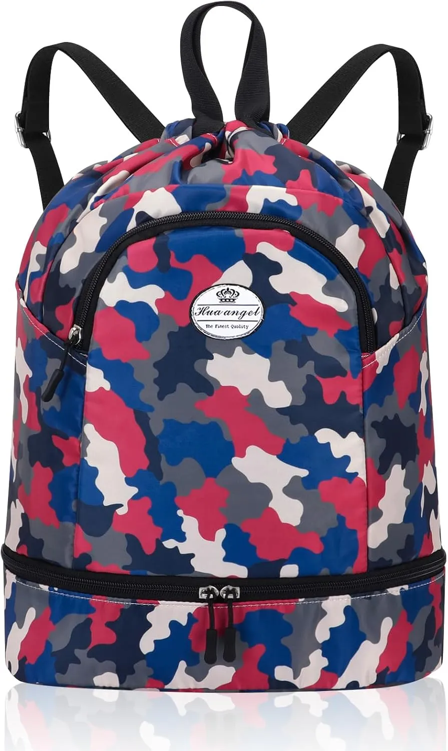 HUA ANGEL Ultralight Drawstring Backpack for Gym/Travel Water-Resistant Unisex Sports Sack with Shoe & Basketball Compartment