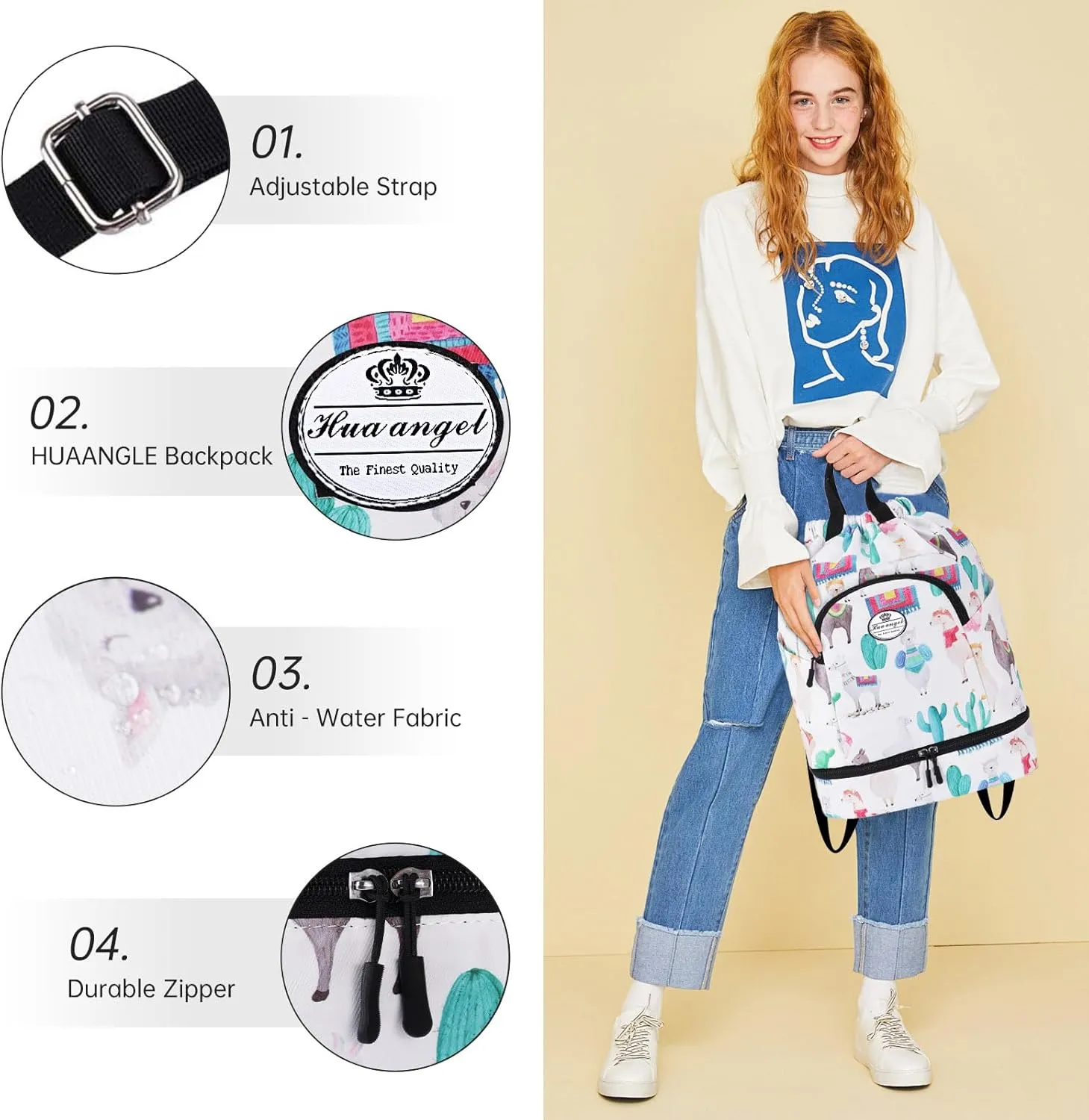 HUA ANGEL Ultralight Drawstring Backpack for Gym/Travel Water-Resistant Unisex Sports Sack with Shoe & Basketball Compartment