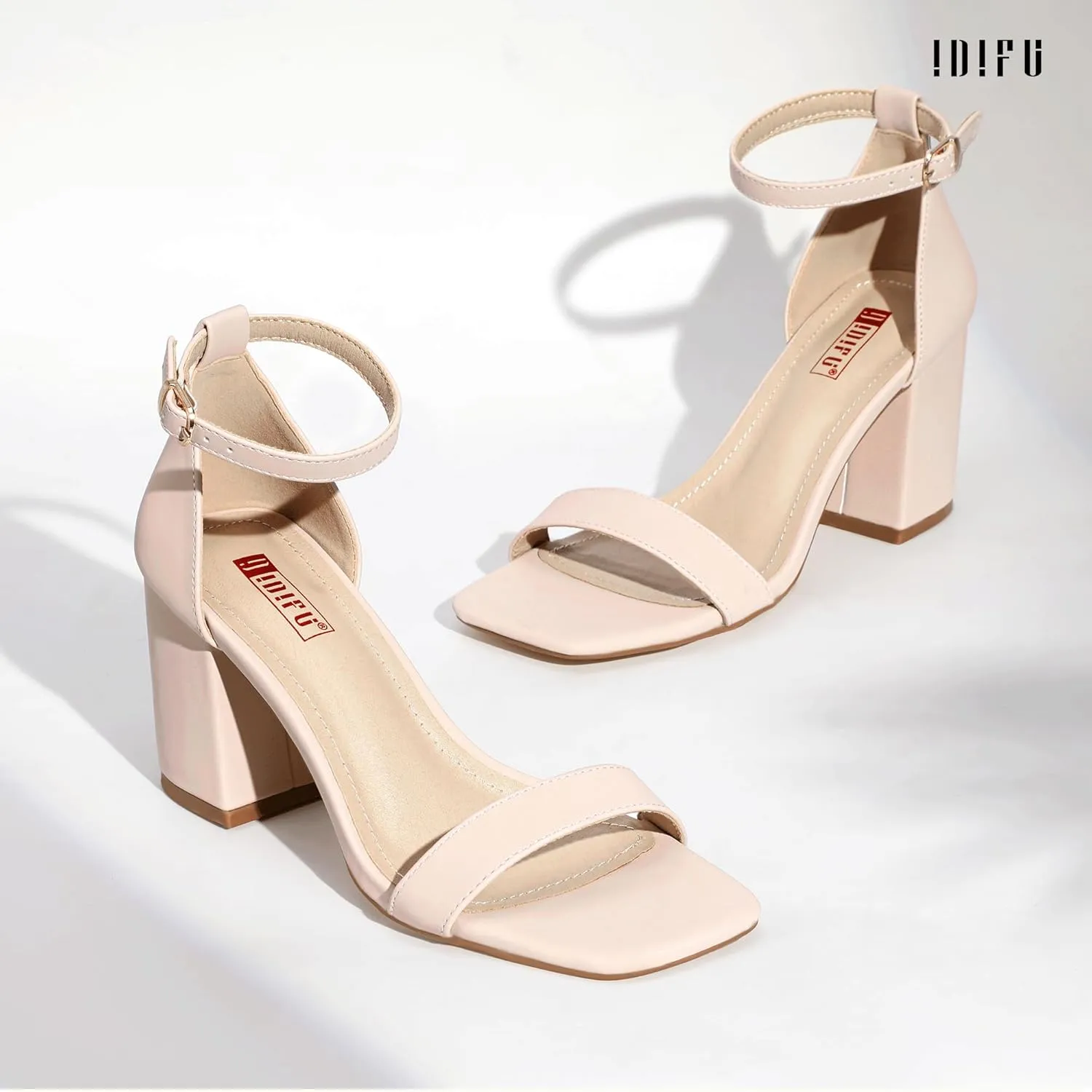 IDIFU IN3 Chunky Block Square Open Toe High Heels Ankle Strap Heeled Sandals Wedding Bride Bridal Prom Dance Summer Dressy Comfortable Sexy Trendy Bridesmaid Dress Shoes Cute Thick Heels for Women