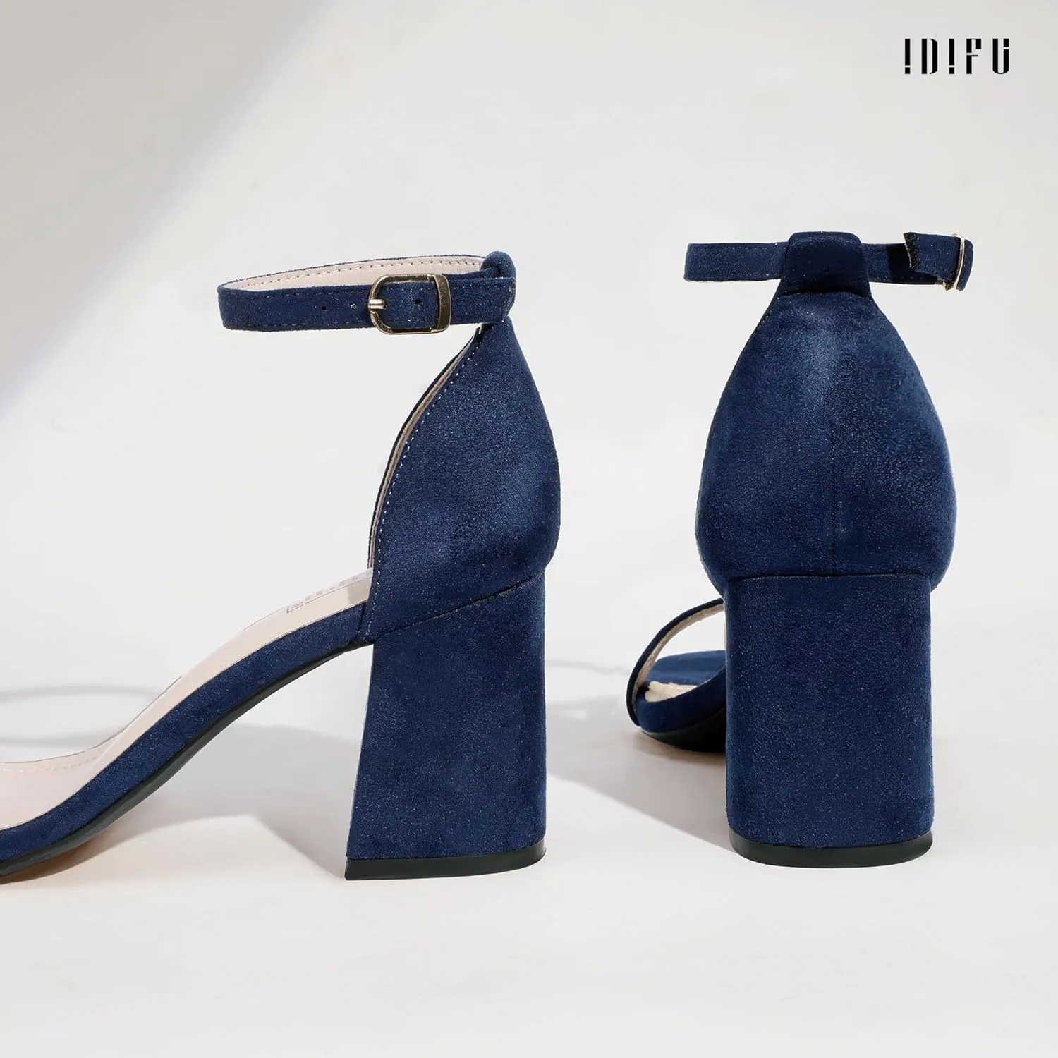 IDIFU IN3 Chunky Block Square Open Toe High Heels Ankle Strap Heeled Sandals Wedding Bride Bridal Prom Dance Summer Dressy Comfortable Sexy Trendy Bridesmaid Dress Shoes Cute Thick Heels for Women