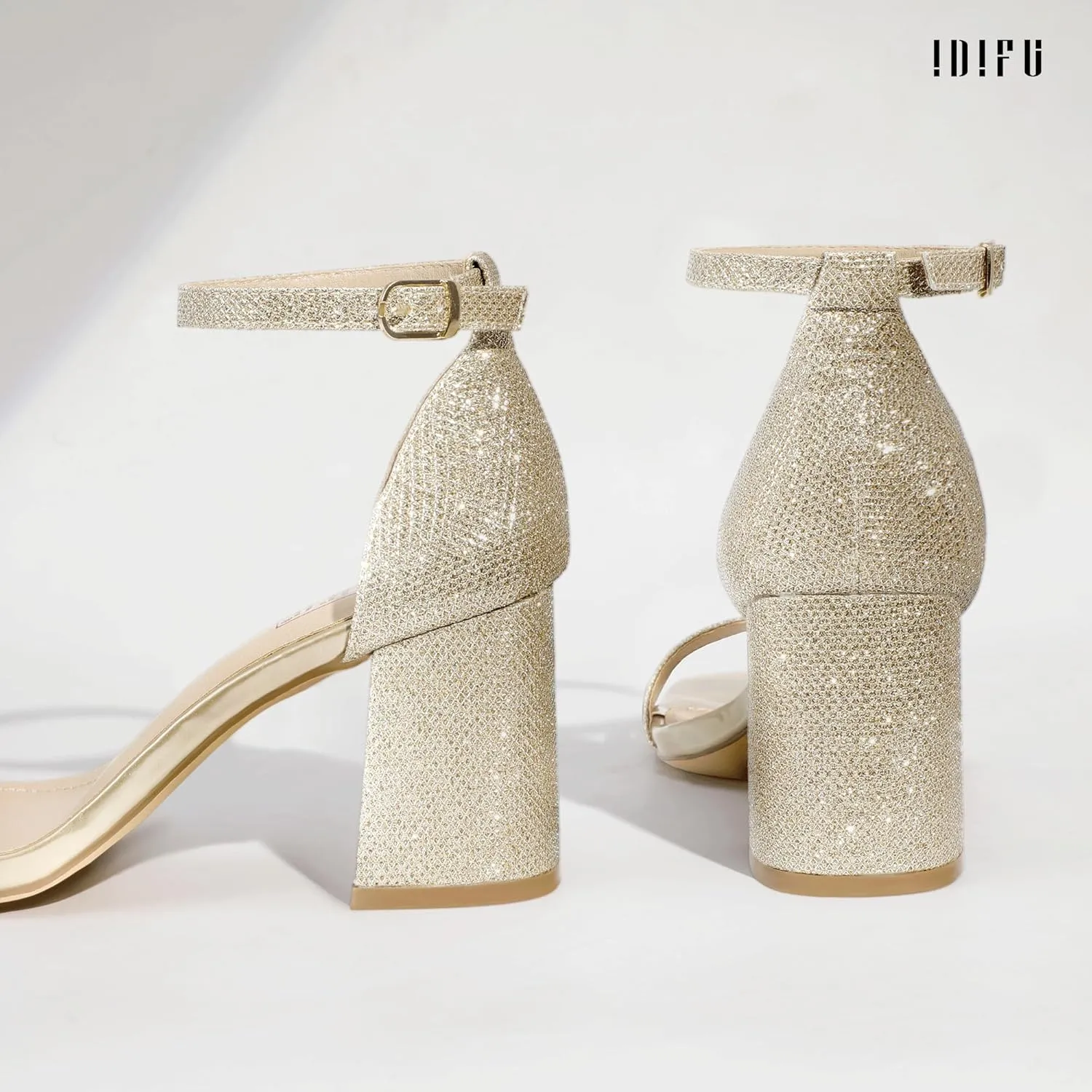 IDIFU IN3 Chunky Block Square Open Toe High Heels Ankle Strap Heeled Sandals Wedding Bride Bridal Prom Dance Summer Dressy Comfortable Sexy Trendy Bridesmaid Dress Shoes Cute Thick Heels for Women