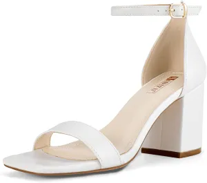 IDIFU IN3 Chunky Block Square Open Toe High Heels Ankle Strap Heeled Sandals Wedding Bride Bridal Prom Dance Summer Dressy Comfortable Sexy Trendy Bridesmaid Dress Shoes Cute Thick Heels for Women