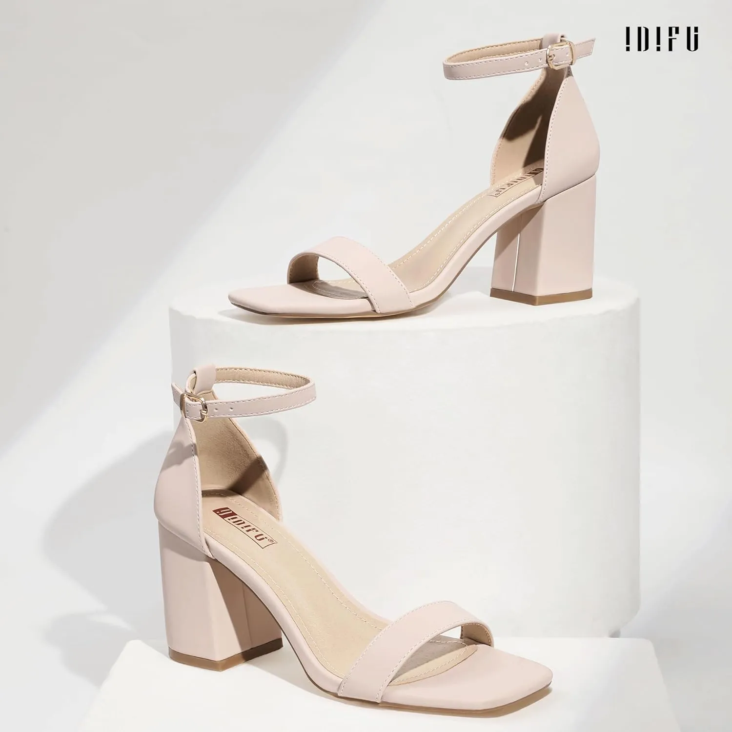 IDIFU IN3 Chunky Block Square Open Toe High Heels Ankle Strap Heeled Sandals Wedding Bride Bridal Prom Dance Summer Dressy Comfortable Sexy Trendy Bridesmaid Dress Shoes Cute Thick Heels for Women