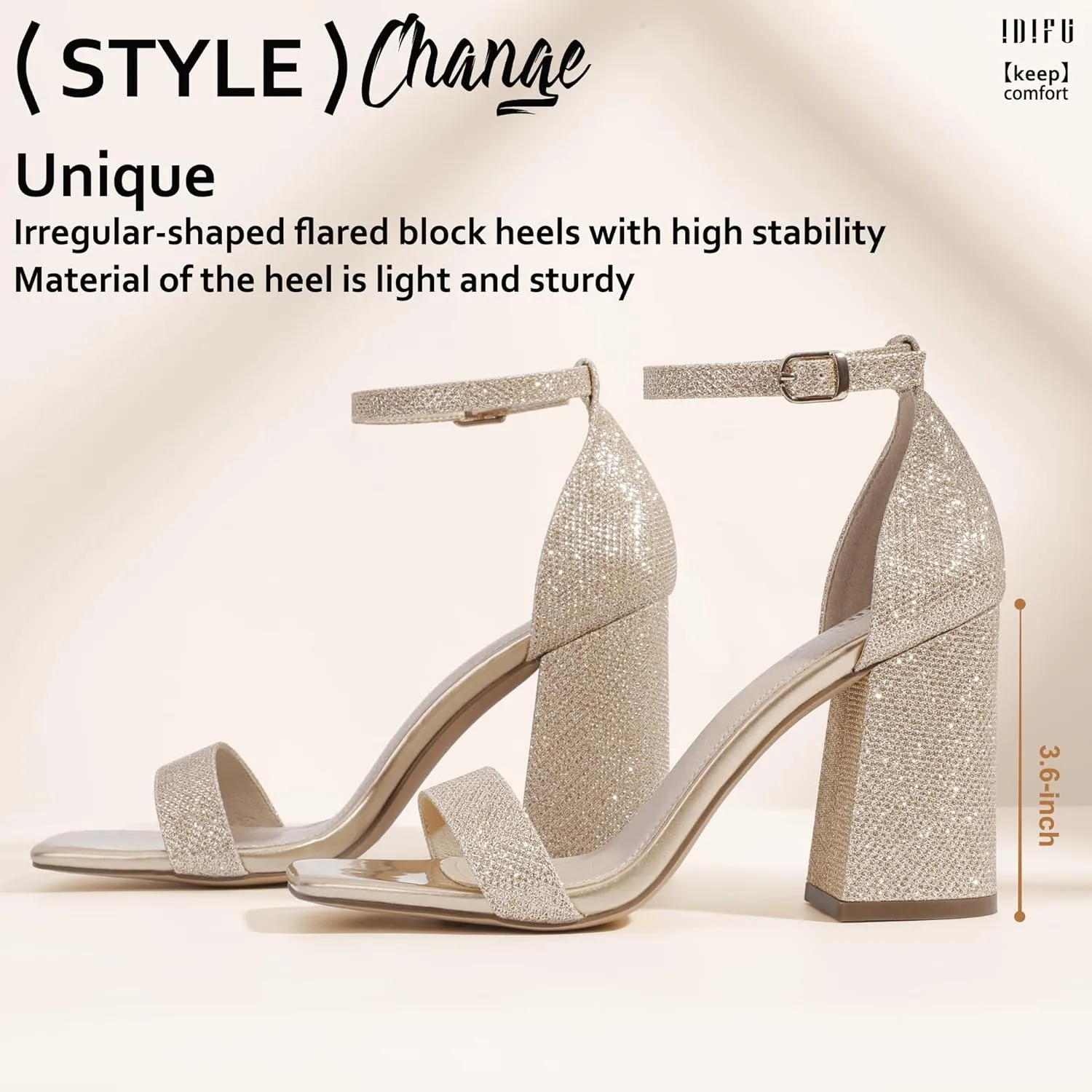 IDIFU IN4 High Chunky Block Heels Square Open Toe Ankle Strap Heeled Sandals Wedding Bridal Prom Dance Summer Dressy Comfortable Sexy Trendy Bride Bridesmaid Dress Shoes Cute Thick Women Heels
