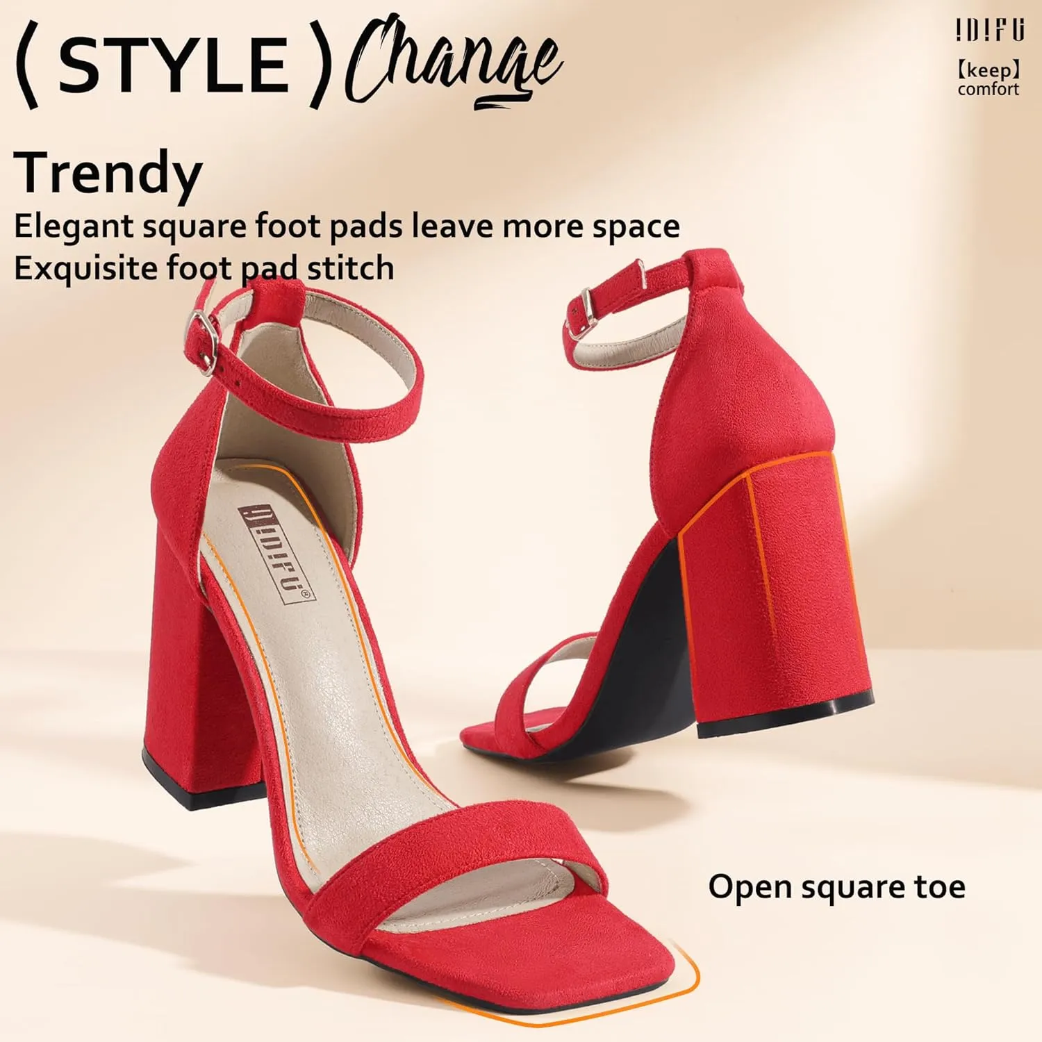 IDIFU IN4 High Chunky Block Heels Square Open Toe Ankle Strap Heeled Sandals Wedding Bridal Prom Dance Summer Dressy Comfortable Sexy Trendy Bride Bridesmaid Dress Shoes Cute Thick Women Heels