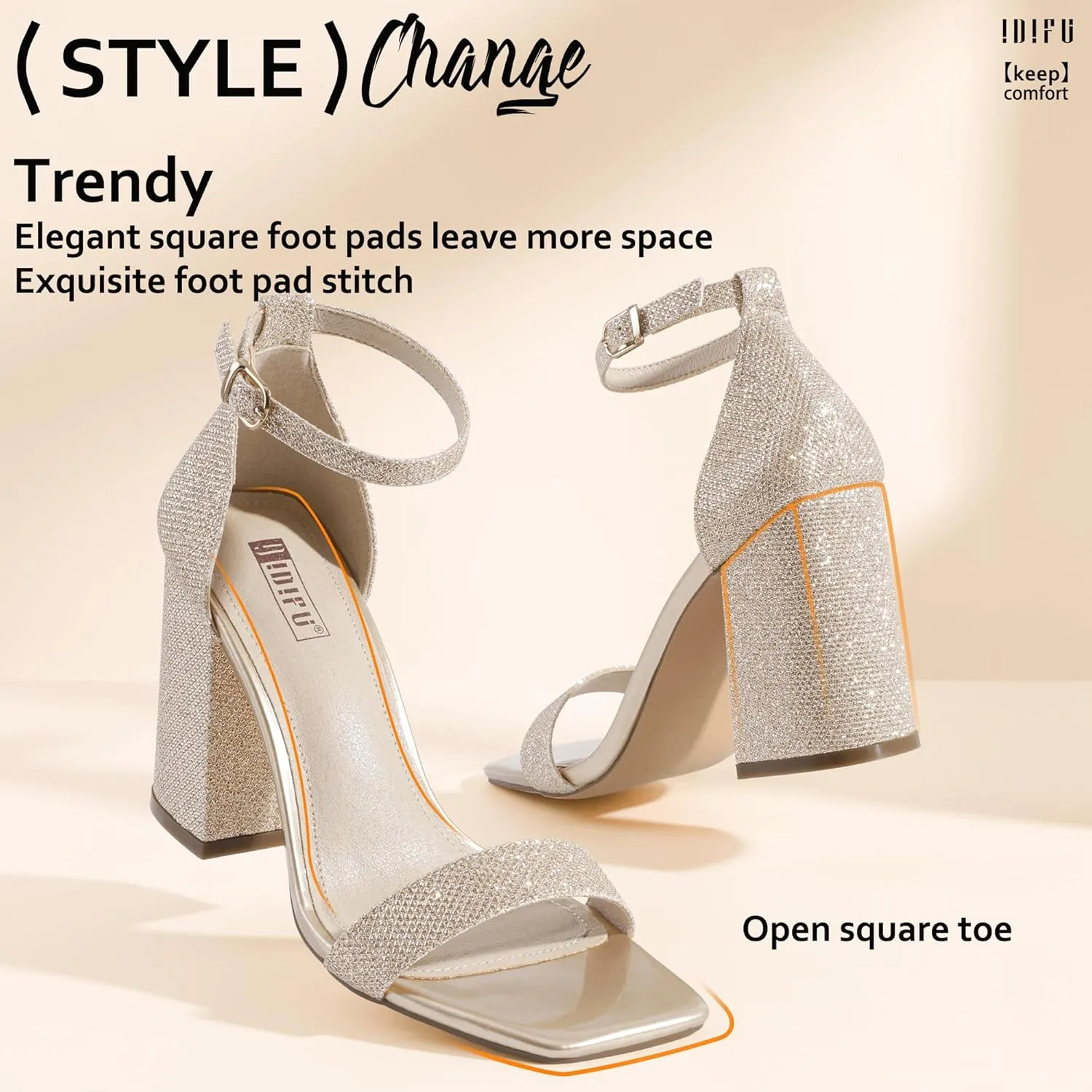 IDIFU IN4 High Chunky Block Heels Square Open Toe Ankle Strap Heeled Sandals Wedding Bridal Prom Dance Summer Dressy Comfortable Sexy Trendy Bride Bridesmaid Dress Shoes Cute Thick Women Heels