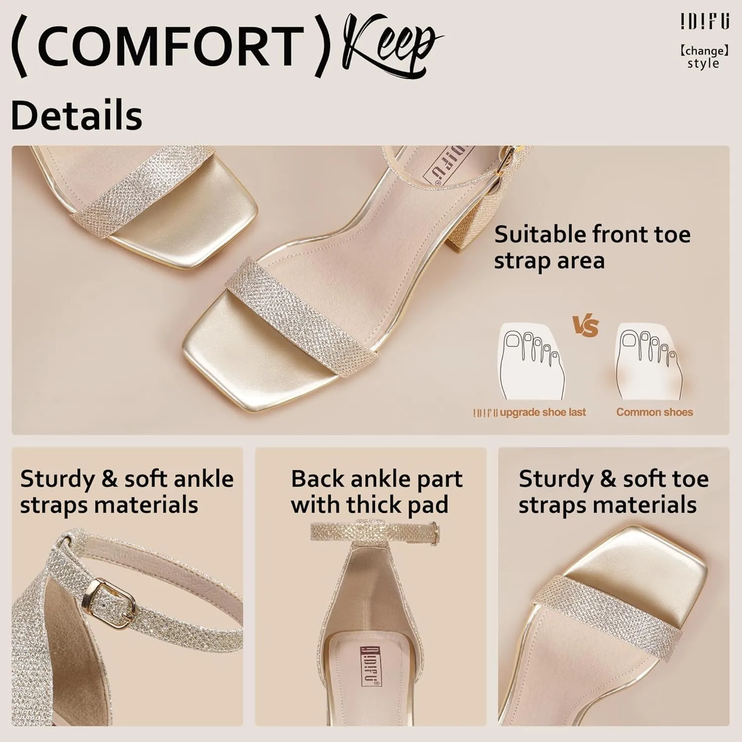 IDIFU IN4 High Chunky Block Heels Square Open Toe Ankle Strap Heeled Sandals Wedding Bridal Prom Dance Summer Dressy Comfortable Sexy Trendy Bride Bridesmaid Dress Shoes Cute Thick Women Heels