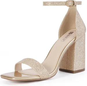IDIFU IN4 High Chunky Block Heels Square Open Toe Ankle Strap Heeled Sandals Wedding Bridal Prom Dance Summer Dressy Comfortable Sexy Trendy Bride Bridesmaid Dress Shoes Cute Thick Women Heels