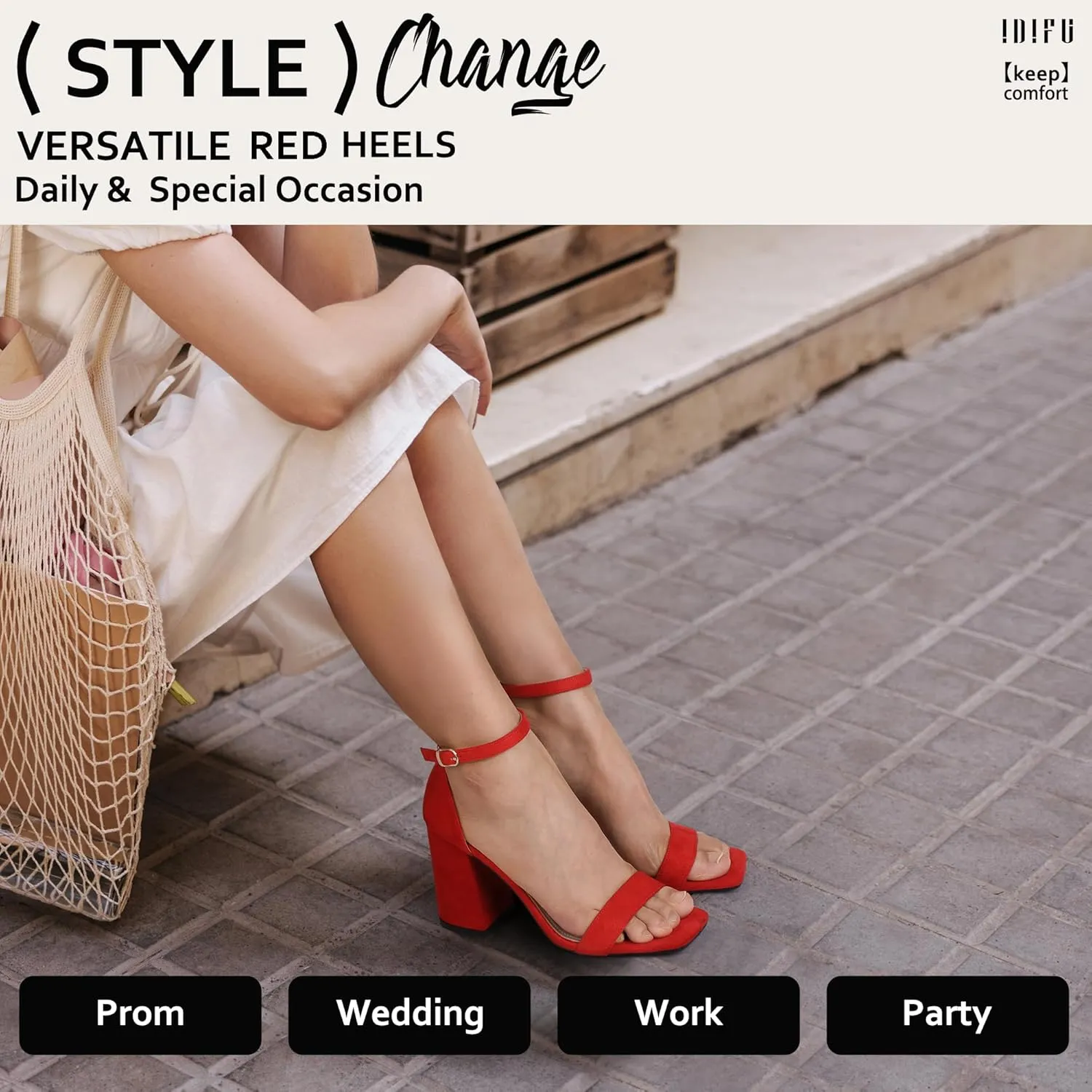 IDIFU IN4 High Chunky Block Heels Square Open Toe Ankle Strap Heeled Sandals Wedding Bridal Prom Dance Summer Dressy Comfortable Sexy Trendy Bride Bridesmaid Dress Shoes Cute Thick Women Heels