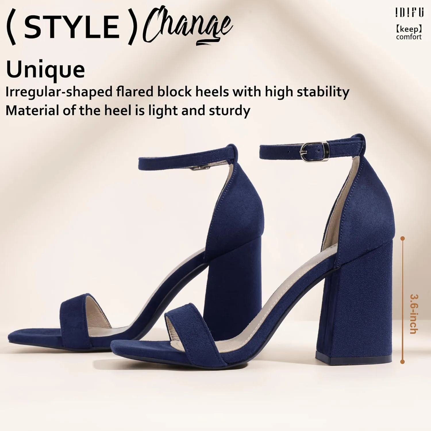 IDIFU IN4 High Chunky Block Heels Square Open Toe Ankle Strap Heeled Sandals Wedding Bridal Prom Dance Summer Dressy Comfortable Sexy Trendy Bride Bridesmaid Dress Shoes Cute Thick Women Heels