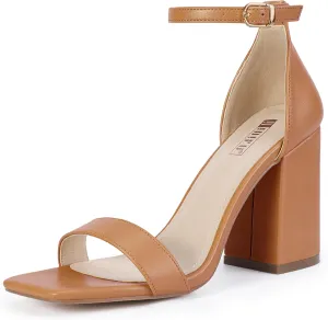 IDIFU IN4 High Chunky Block Heels Square Open Toe Ankle Strap Heeled Sandals Wedding Bridal Prom Dance Summer Dressy Comfortable Sexy Trendy Bride Bridesmaid Dress Shoes Cute Thick Women Heels