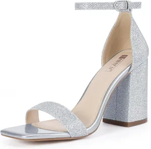IDIFU IN4 High Chunky Block Heels Square Open Toe Ankle Strap Heeled Sandals Wedding Bridal Prom Dance Summer Dressy Comfortable Sexy Trendy Bride Bridesmaid Dress Shoes Cute Thick Women Heels