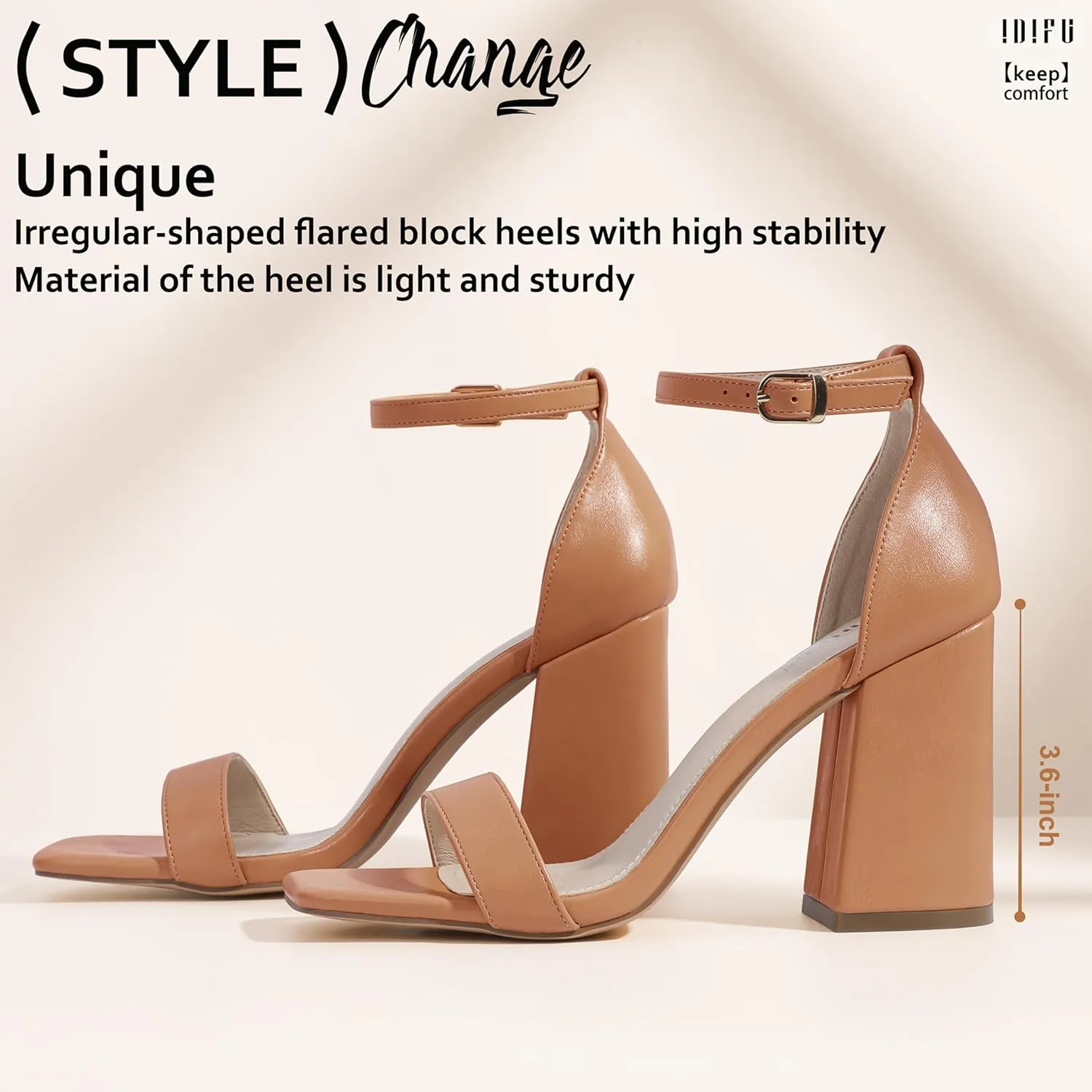 IDIFU IN4 High Chunky Block Heels Square Open Toe Ankle Strap Heeled Sandals Wedding Bridal Prom Dance Summer Dressy Comfortable Sexy Trendy Bride Bridesmaid Dress Shoes Cute Thick Women Heels