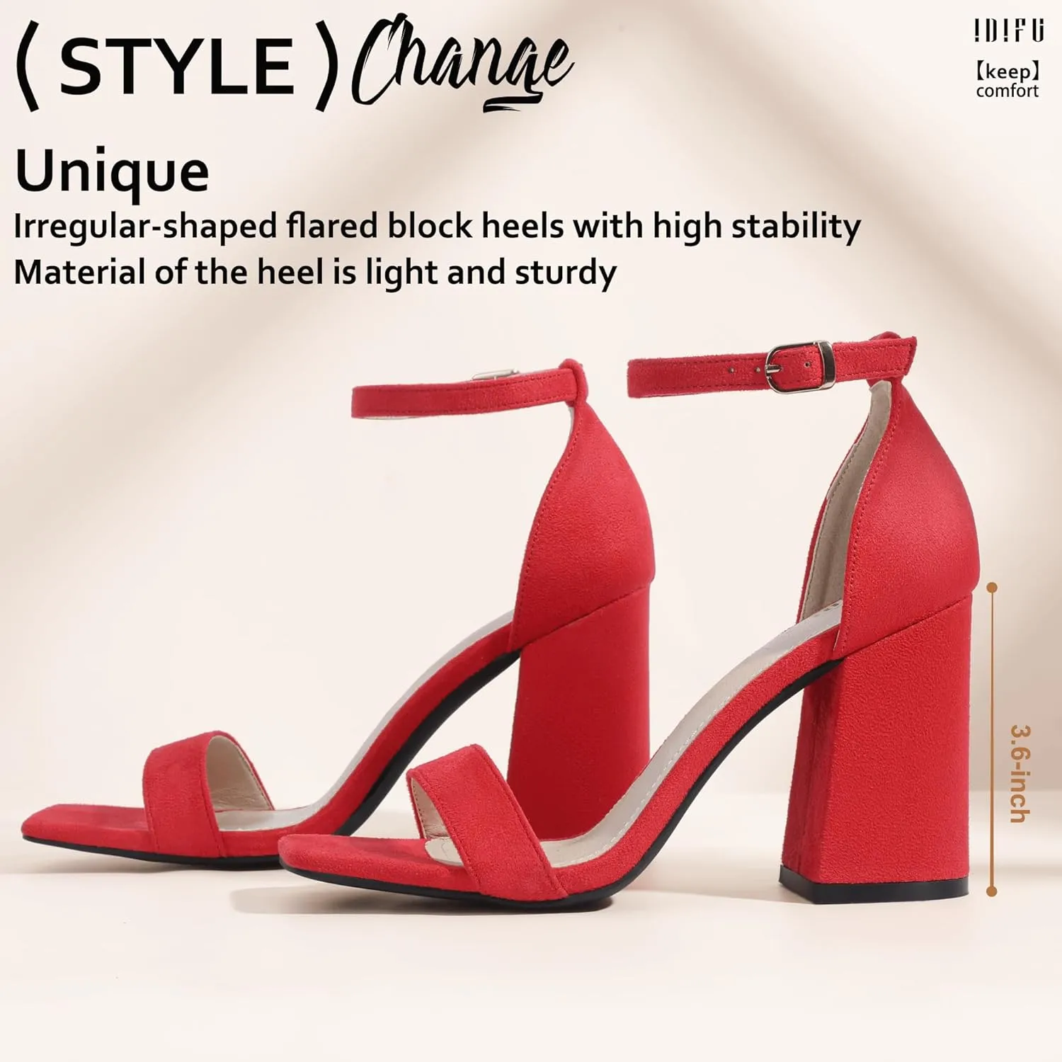 IDIFU IN4 High Chunky Block Heels Square Open Toe Ankle Strap Heeled Sandals Wedding Bridal Prom Dance Summer Dressy Comfortable Sexy Trendy Bride Bridesmaid Dress Shoes Cute Thick Women Heels
