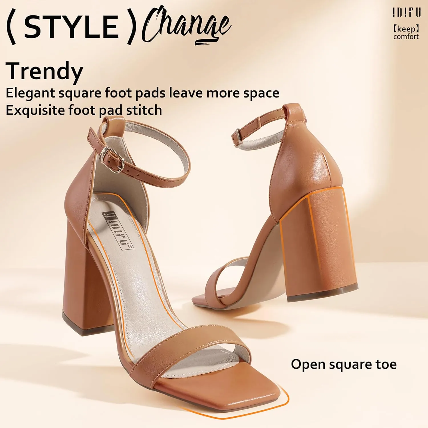 IDIFU IN4 High Chunky Block Heels Square Open Toe Ankle Strap Heeled Sandals Wedding Bridal Prom Dance Summer Dressy Comfortable Sexy Trendy Bride Bridesmaid Dress Shoes Cute Thick Women Heels