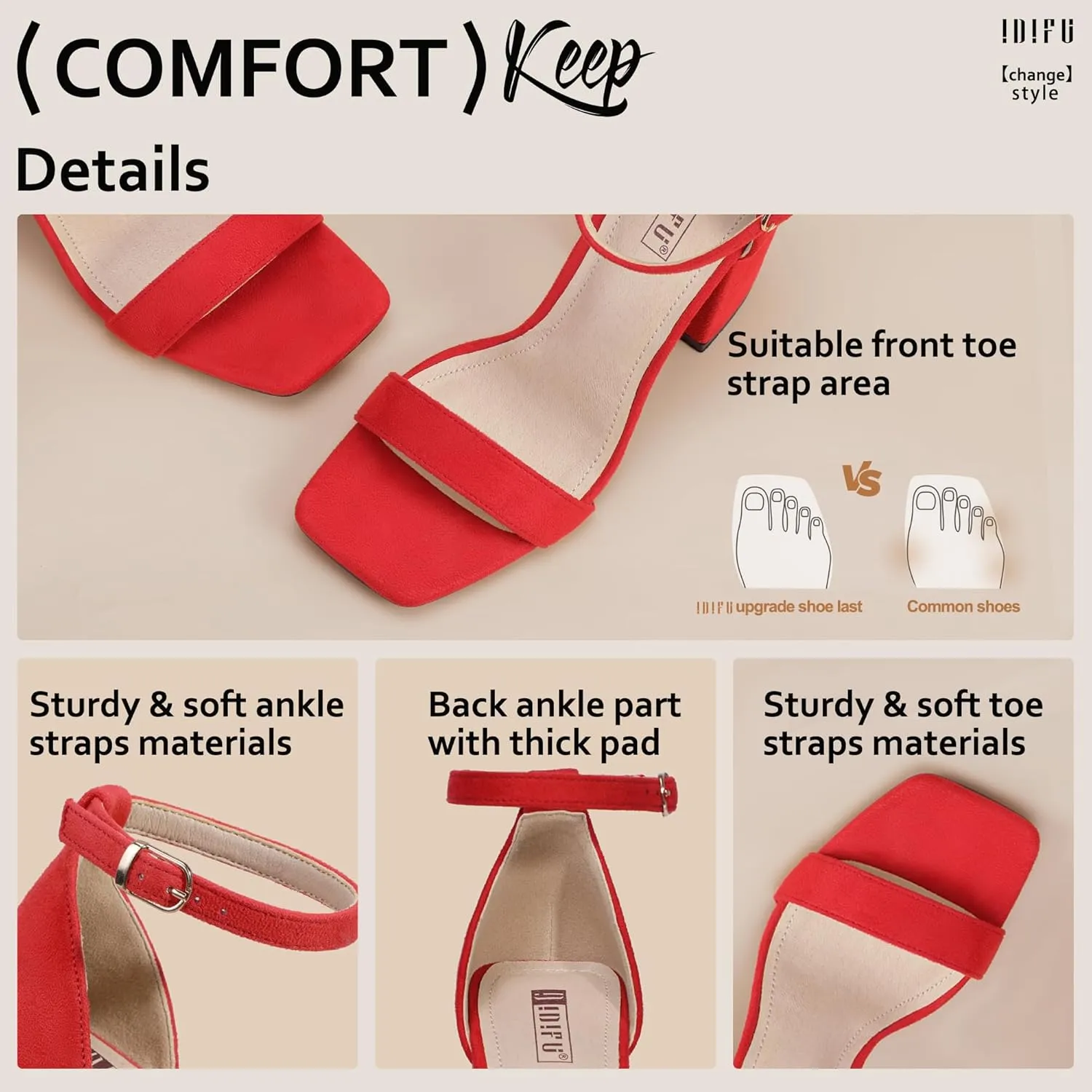 IDIFU IN4 High Chunky Block Heels Square Open Toe Ankle Strap Heeled Sandals Wedding Bridal Prom Dance Summer Dressy Comfortable Sexy Trendy Bride Bridesmaid Dress Shoes Cute Thick Women Heels