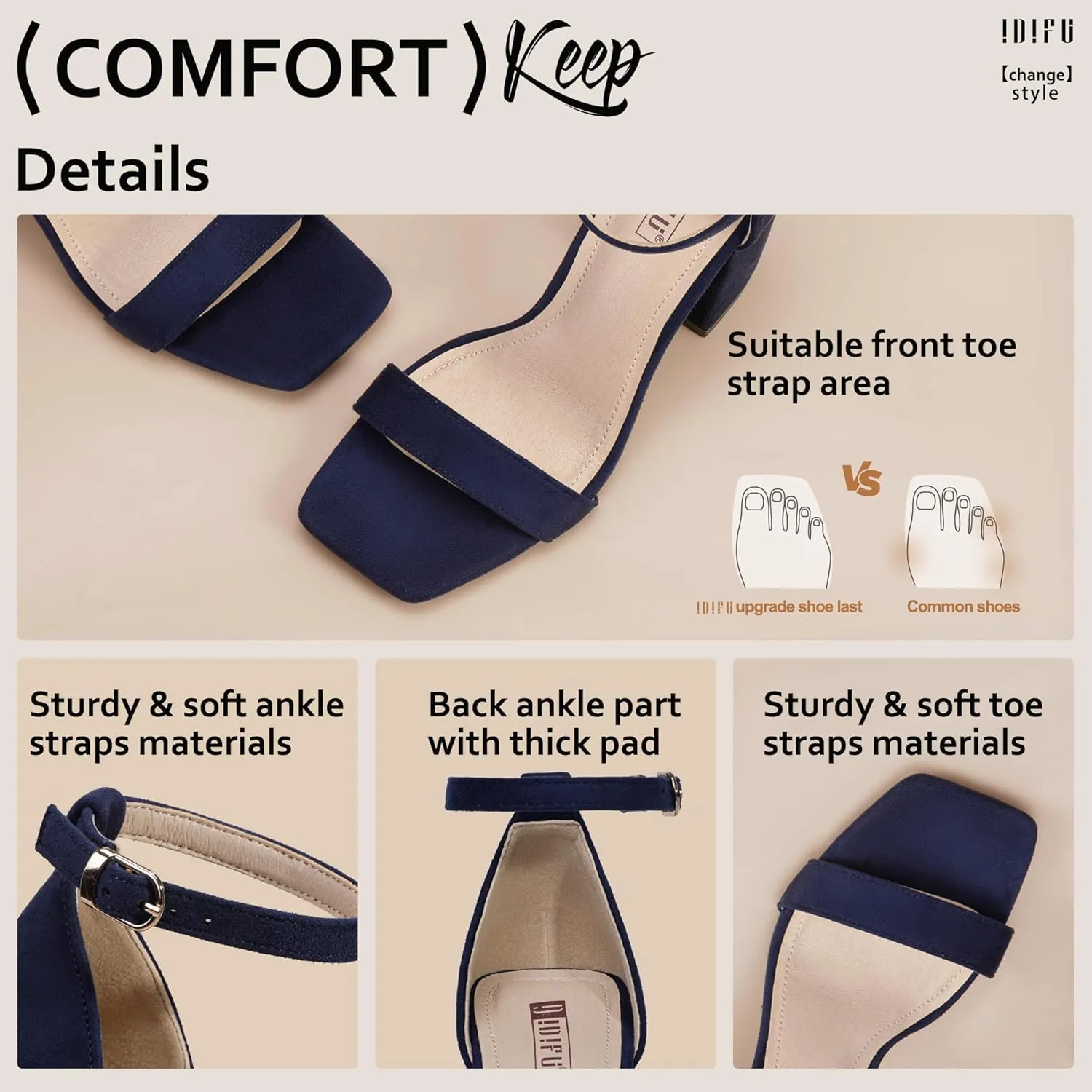 IDIFU IN4 High Chunky Block Heels Square Open Toe Ankle Strap Heeled Sandals Wedding Bridal Prom Dance Summer Dressy Comfortable Sexy Trendy Bride Bridesmaid Dress Shoes Cute Thick Women Heels