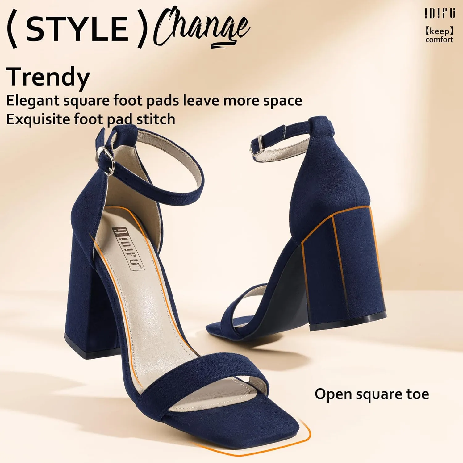 IDIFU IN4 High Chunky Block Heels Square Open Toe Ankle Strap Heeled Sandals Wedding Bridal Prom Dance Summer Dressy Comfortable Sexy Trendy Bride Bridesmaid Dress Shoes Cute Thick Women Heels