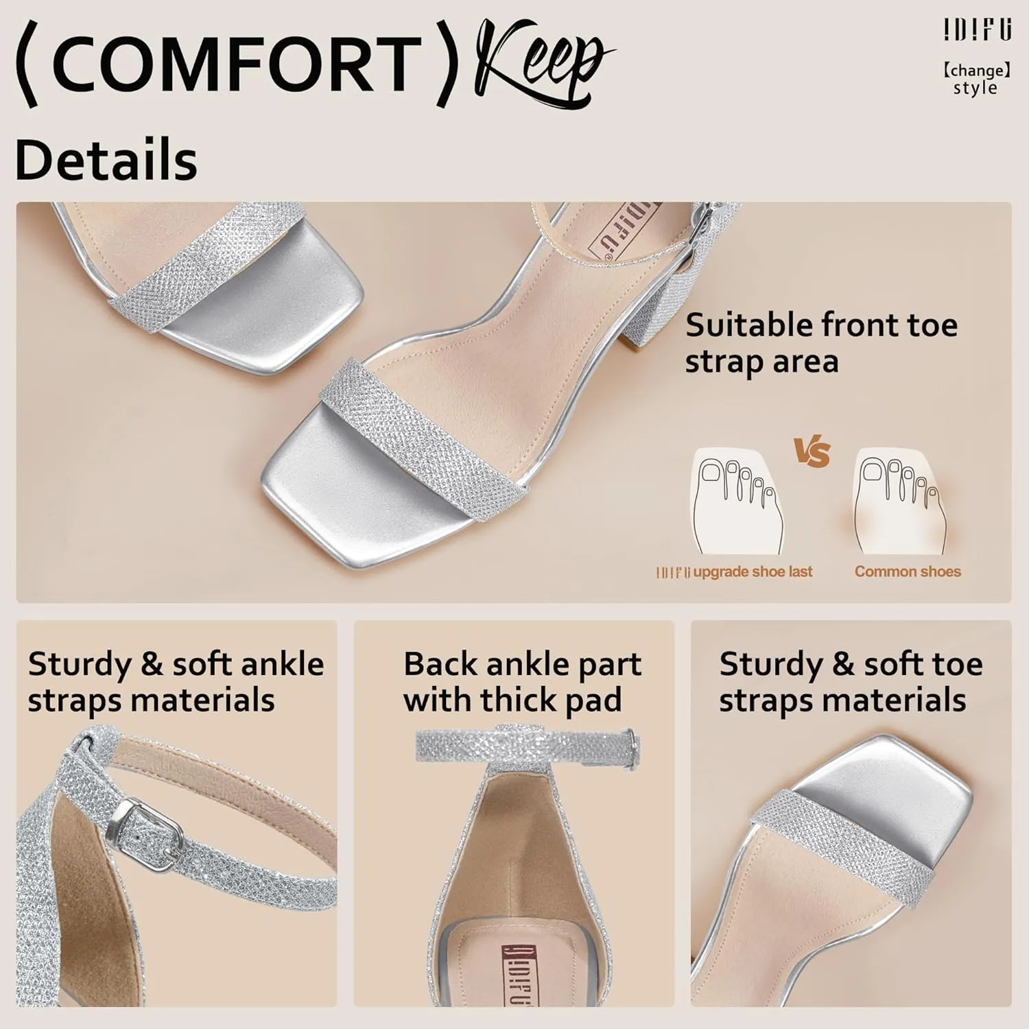 IDIFU IN4 High Chunky Block Heels Square Open Toe Ankle Strap Heeled Sandals Wedding Bridal Prom Dance Summer Dressy Comfortable Sexy Trendy Bride Bridesmaid Dress Shoes Cute Thick Women Heels