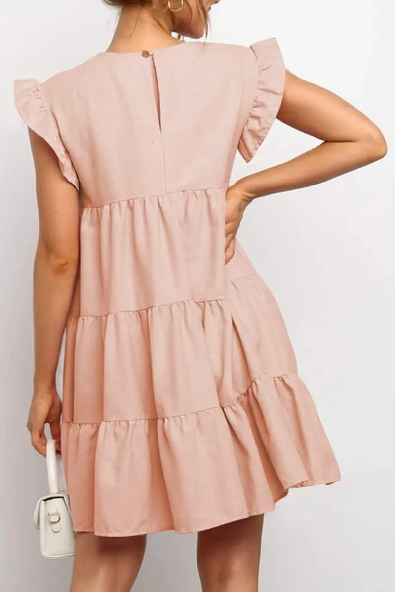 IHOT Women Babydoll Summer Casual Crew Neck Ruffle Sleeve Sleeveless Flowy Mini Short Tunic Dress