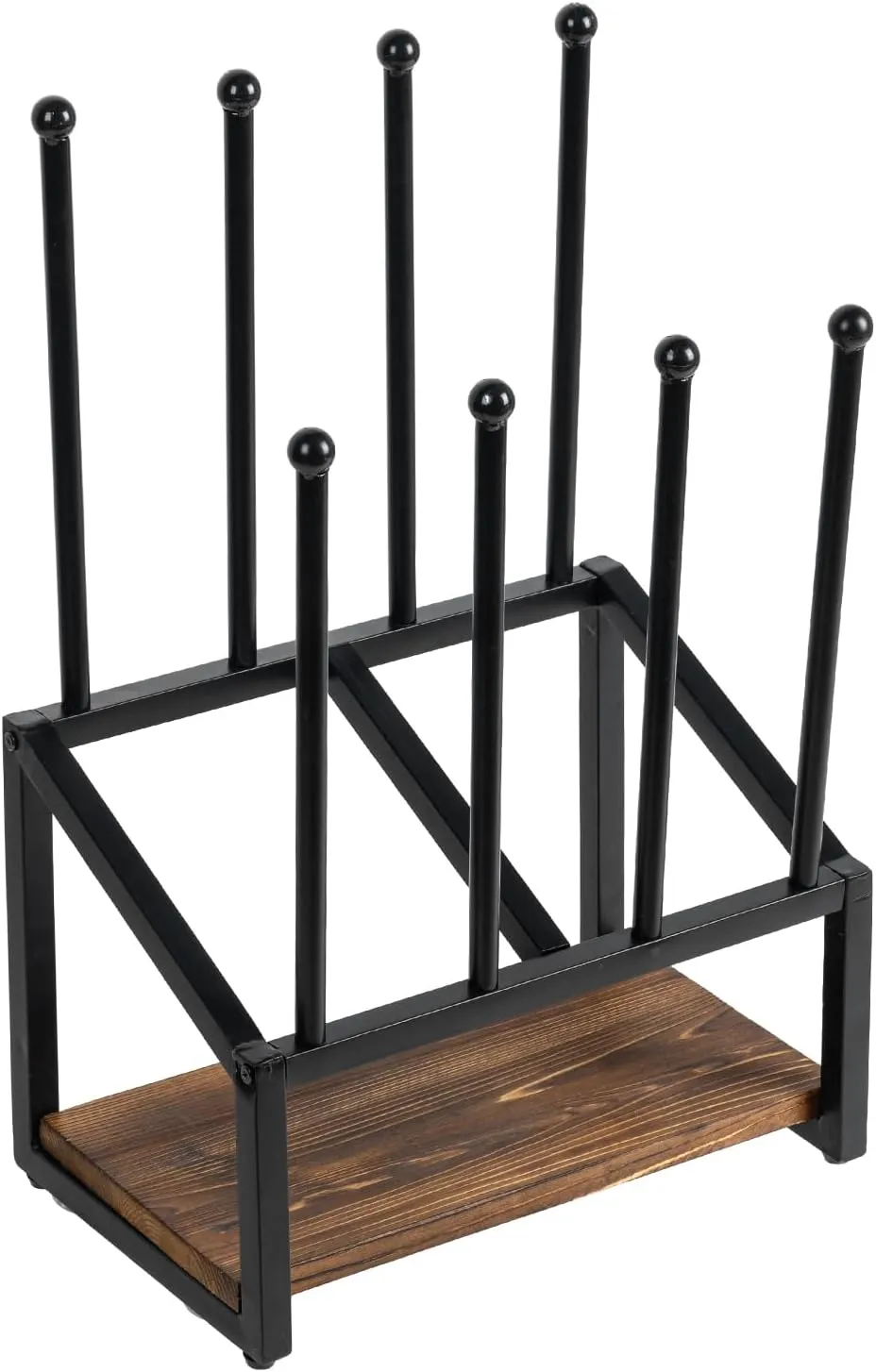 Industrial Metal & Burnt Wood 4-Pair Boot Rack with Shoe Shelf - Freestanding Rustic Entryway Organizer, Non-Slip Floor Protector for Mudroom/Garage/Closet