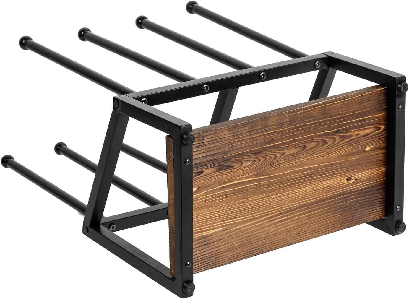 Industrial Metal & Burnt Wood 4-Pair Boot Rack with Shoe Shelf - Freestanding Rustic Entryway Organizer, Non-Slip Floor Protector for Mudroom/Garage/Closet